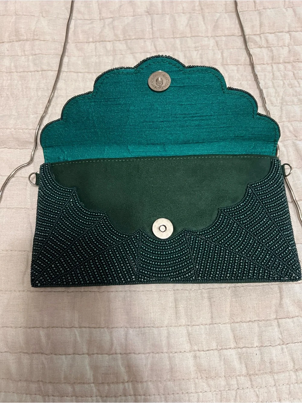 Beaded Green Evening Clutch with Chain Strap